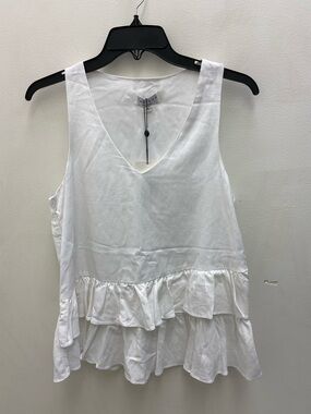 Madison White Ruffle Tiered V-Neck Tank